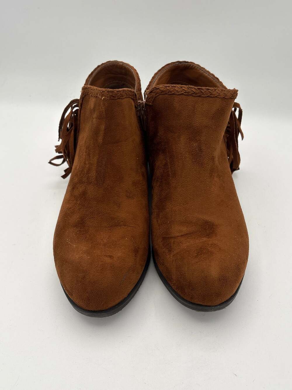 Womens Pierre Dumas Brown Suede Fringe Ankle Boots Size 7.5 With Side Zipper